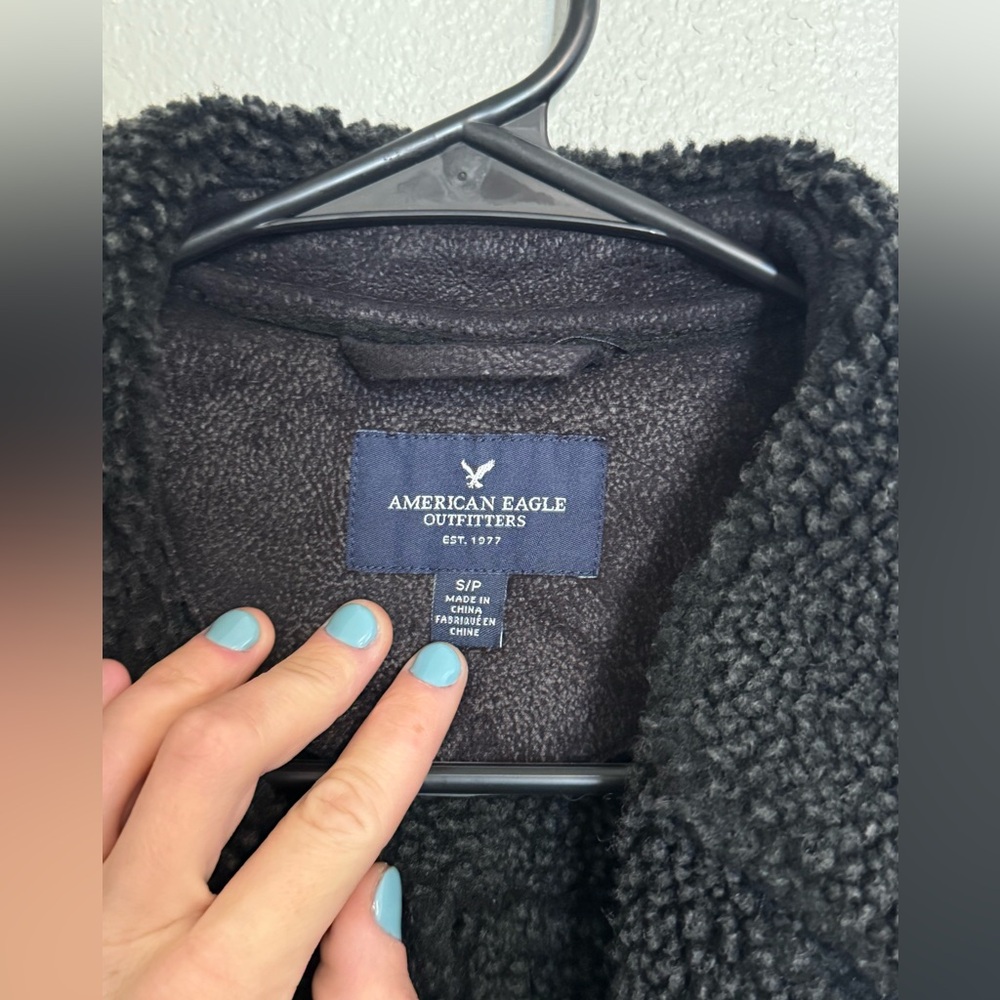 American Eagle Black Suede Shearling Moto Jacket - Picture 2 of 4